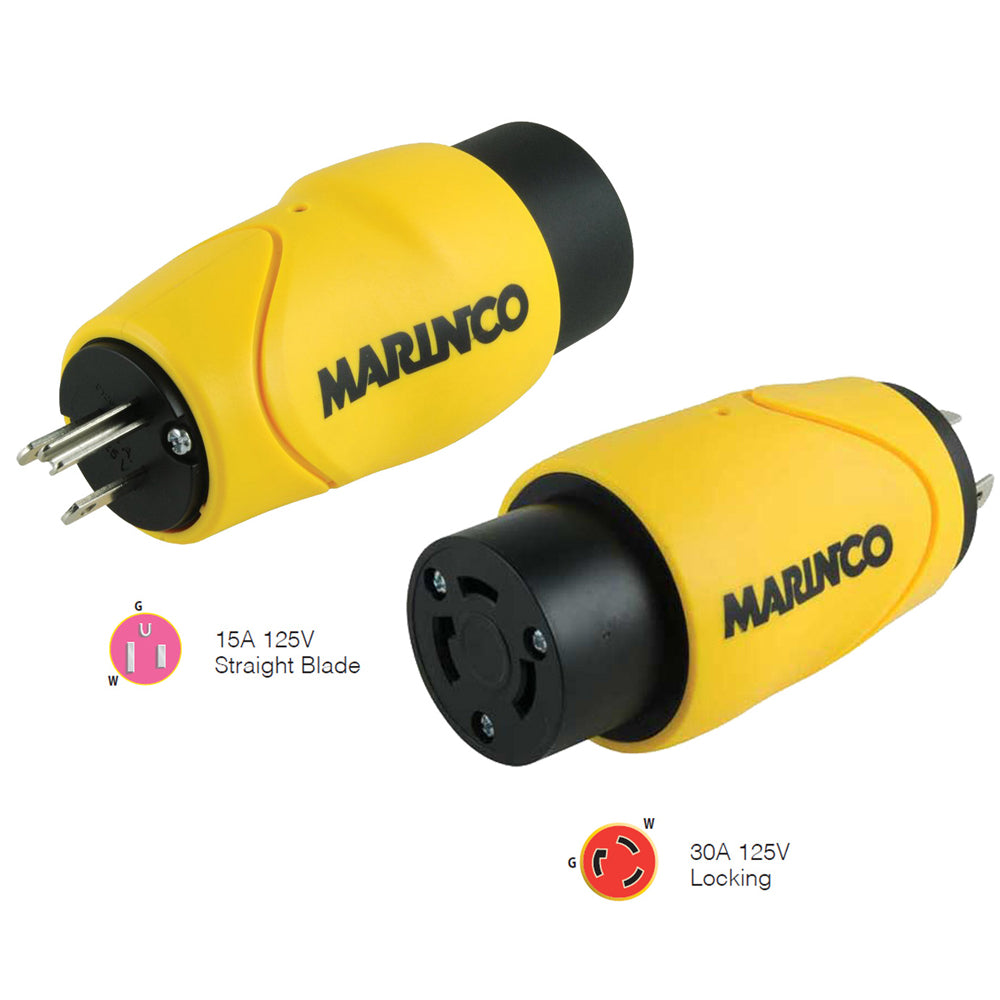 Marinco Straight Adapter 15Amp Straight Male to 30Amp Locking Female Connector [S15-30]