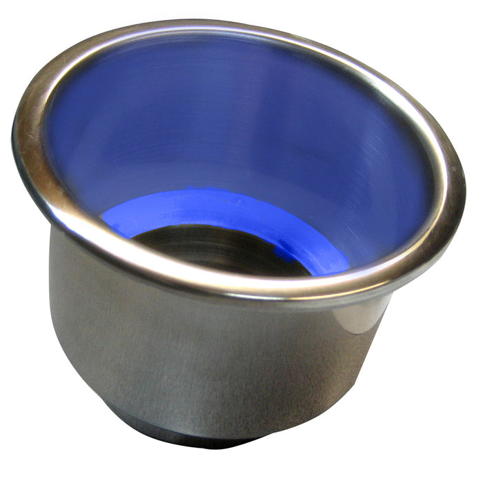 Whitecap Flush Mount Cup Holder w/Blue LED Light - Stainless Steel [S-3511BC]