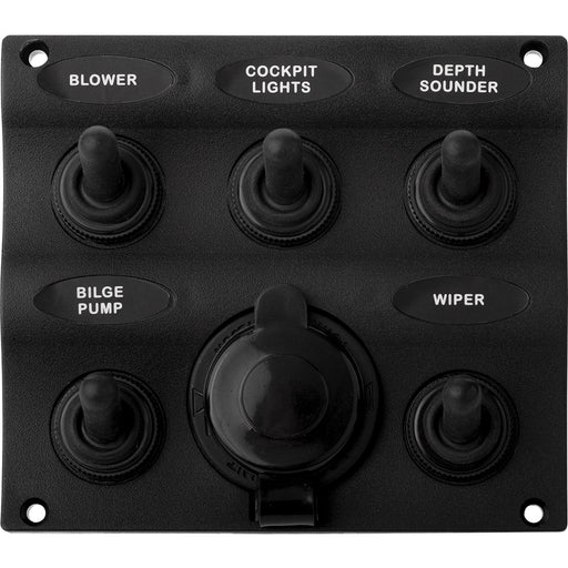 Sea-Dog Nylon Switch Panel - Water Resistant - 5 Toggles w/Power Socket [424605-1]