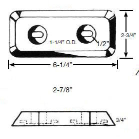 Camp Company Hull Plate Zinc Anode ZHC3 6-1/4" X 2-3/4"