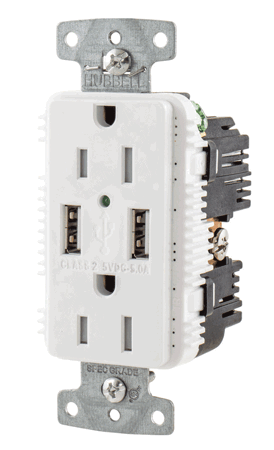 Hubbell Receptacle 15a Usb White [USB15A5W]