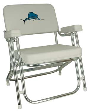 Springfield Fold Deck Chair White W/Sailfsh [1080021-EMB]